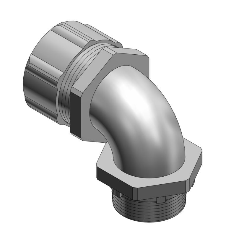 T&B 5255 Non-Insulated Conduit Connector, 1-1/4 in Trade, 90 deg, Malleable Iron, Chromate Coated/Electro-Zinc Plated